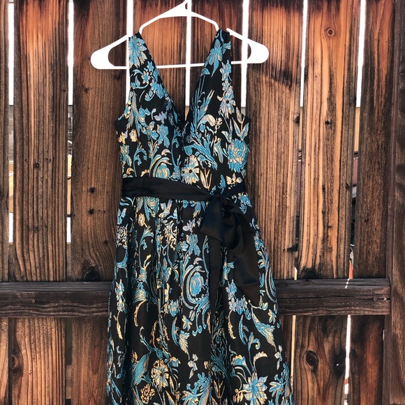 {ModCloth} Gorgeous Black Gold Teal Brocade Dress - Picture 4 of 6